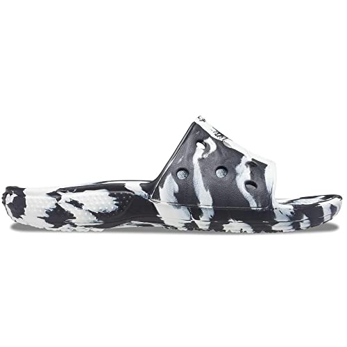 Zuecos clásicos de mármol unisex Crocs, calzado ligero en color blanco y negro