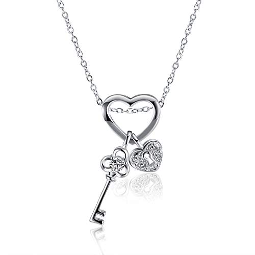 Pendentif clé cardiaque en argent plaqué et zircone cubique blanche pour femme