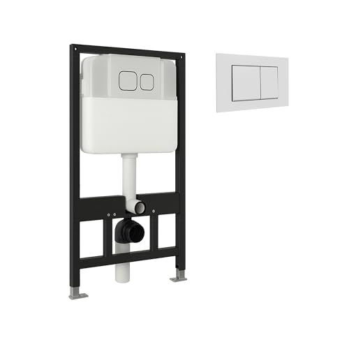 BAIKAL Bastidor para Inodoro Suspendido. Cisterna con Pulsador Blanco. Estructura Empotrada compatible con WC Suspendido con Cisterna Oculta 3/8L. Con sistema de descarga eficiente y silenciosa.