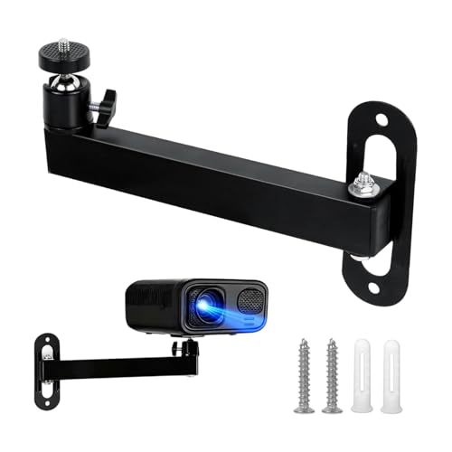 BJHYIZ Beamer Halterung Wand, Schwarz Faltbare Beamer Wandhalterung Deckenhalterung Metall Projector Stand Schwenkarm Verstellbare 360° Drehbar mit 1/4 Gewinde für Kameras Projektoren