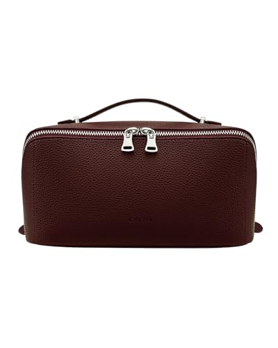 Image of EACHY Travel Makeup Bag, Lychee Leather Large Capacity Cosmetic Bag for Women, Open Flat Toiletry Bag with TPU Brush Compartment, Waterproof Skincare Organizer Travel Essentials