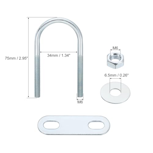 Image of uxcell Round U-Bolts, 2 Set 34mm Inner Width 75mm Length M6 Zinc-Plated Carbon Steel U Clamp Bolt with Nuts and Plates, for Boat Trailer