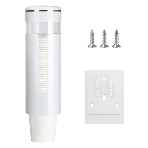 Dispensador de vasos con montaje en pared, soporte para vasos de enfriador de agua, organizador de vasos desechables montado en la pared para 45 vasos de papel, estante de almacenamiento para oficina