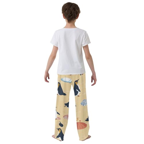 ZZXXB Beach Penguins Boys Long Pants Soft Trousers Elastic Waist Kids Lounge Bottoms with Pockets S-XL3