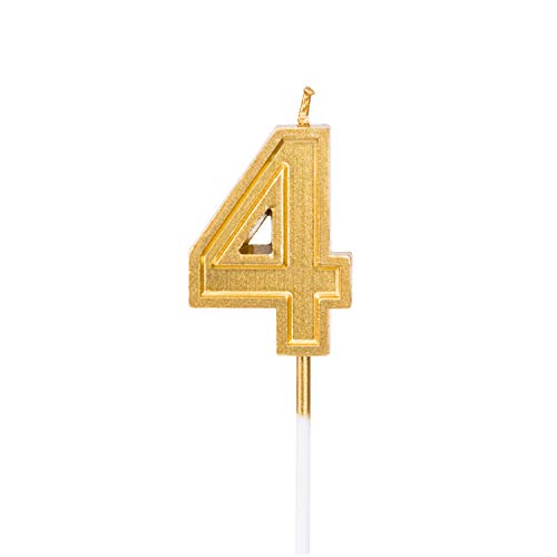 LUTER Gold Glitter Happy Birthday Cake Candles Number Candles Number 4 Birthday Candle