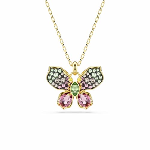 Swarovski Pendentif Idyllia, collier au motif papillon pavé multicolore aux tailles variées, sur chaîne fine à la longueur ajustable 42-49 cm, placage ton...