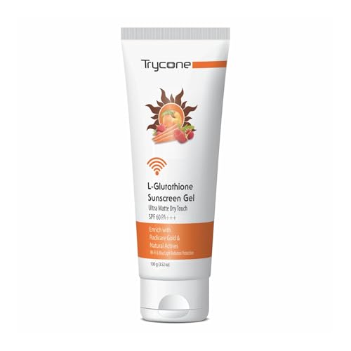 Image of Trycone L-Glutathione Sunscreen Gel SPF 60 PA+++ | Vitamin C & Radicare Gold | Ultra Matte Dry Touch | No White Cast | For Oily & Combination Skin | 100g