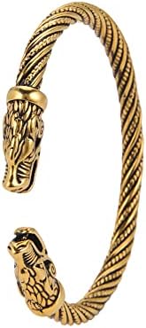 kkjoy Viking Bracelet for Men Stainless Steel Animal Head Screw Teen Cuff Bangle Norse Biker Amulet Nordic Pirates Arm Ring Wristband Jewellery