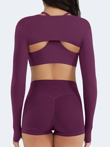 Image of YEOREO Women Crop Top Long Sleeve Bolero Open Front Workout Cropped Shirts Sports Shrug
