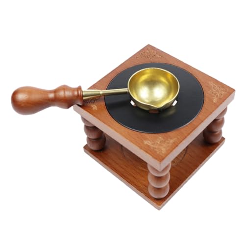 MAGICLULU Retro European Style Beech Wood Sealing Wax Stove Copper Spoon Small Lacquer Melting Furnace for Wax Seals and Stamp Melting for Craft and Office Use
