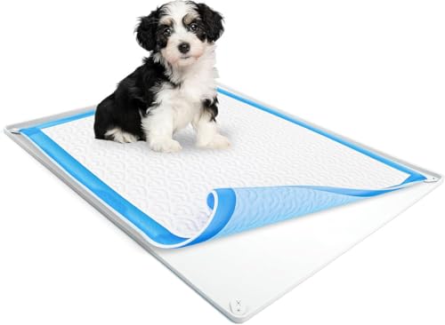 Image of TidyFriend Dog Pee Pad Holder Tray Fits for 30 inch x 36 inch Pee Pads with Corner Lock Holes, Raised Edges, Non-Spill, Easy to Clean Silicone Dog Potty Tray Holder, For Indoor Floor Protection (White)