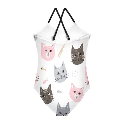 Girl Bathing Suits 3-10 Y Beach Swimsuit Girls, Cute Cat Faces2