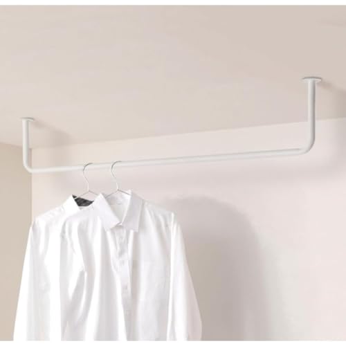 FiveLn 耐荷重15kg 天井取付式ハンガーバー スチール製吊り下げバー ベランダ/室内両用 変形防止太柱設計 省スペース物干し竿 洗濯物増量対応 壁面固定式 (ホワイト,100cm*25cm)