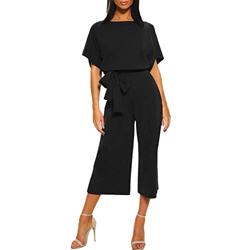 Jumpsuit Damen Sommer Lang - Damen Casual Jumpsuits Rundhals Einfarbiger...