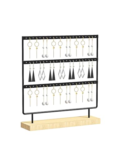 Ausalivan Earring Holder Organizer,Pierced Large Earrings Display Stand For Selling,Small Stud Earring Organizer Rack,Hoop Earring Storage Hanger Tree (Black, 3 tier)