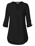 Timeson Black Blouses for Women,Dress Shirts for Women Work Ladies V Neck Office Blouse Formal Interview Professional Chiffon Tops 3/4 Sleeve Tunics Tops for Women Summer Business Casual Clothes