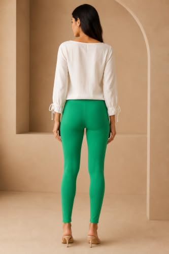 Image of Women's Cotton Lycra Ankle Length Leggings | Regular Rise, Soft 4 Way Stretch Fabric | Casual & Ethnic Wear
