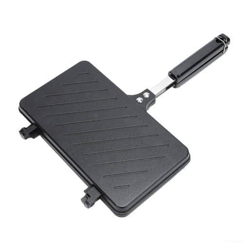 Sandwichera para camping - Sartén sin doble cara con calentamiento rápido y para fácil limpieza, mango ergonómico para cocinar al aire libre, negro 37x24x4cm
