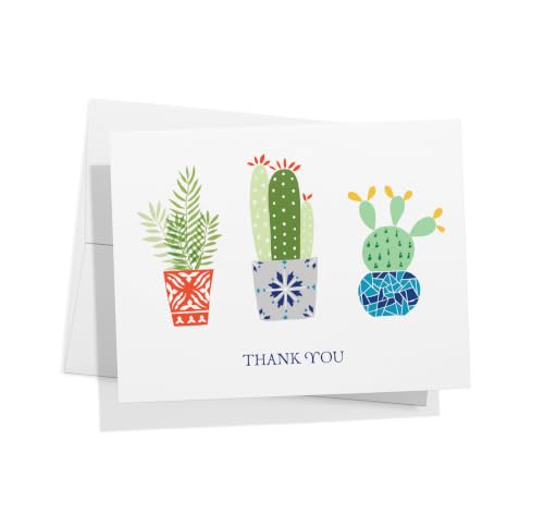 Image of Twigs Paper Cacti Thank You Cards, 24 Blank Note Cards with Envelopes