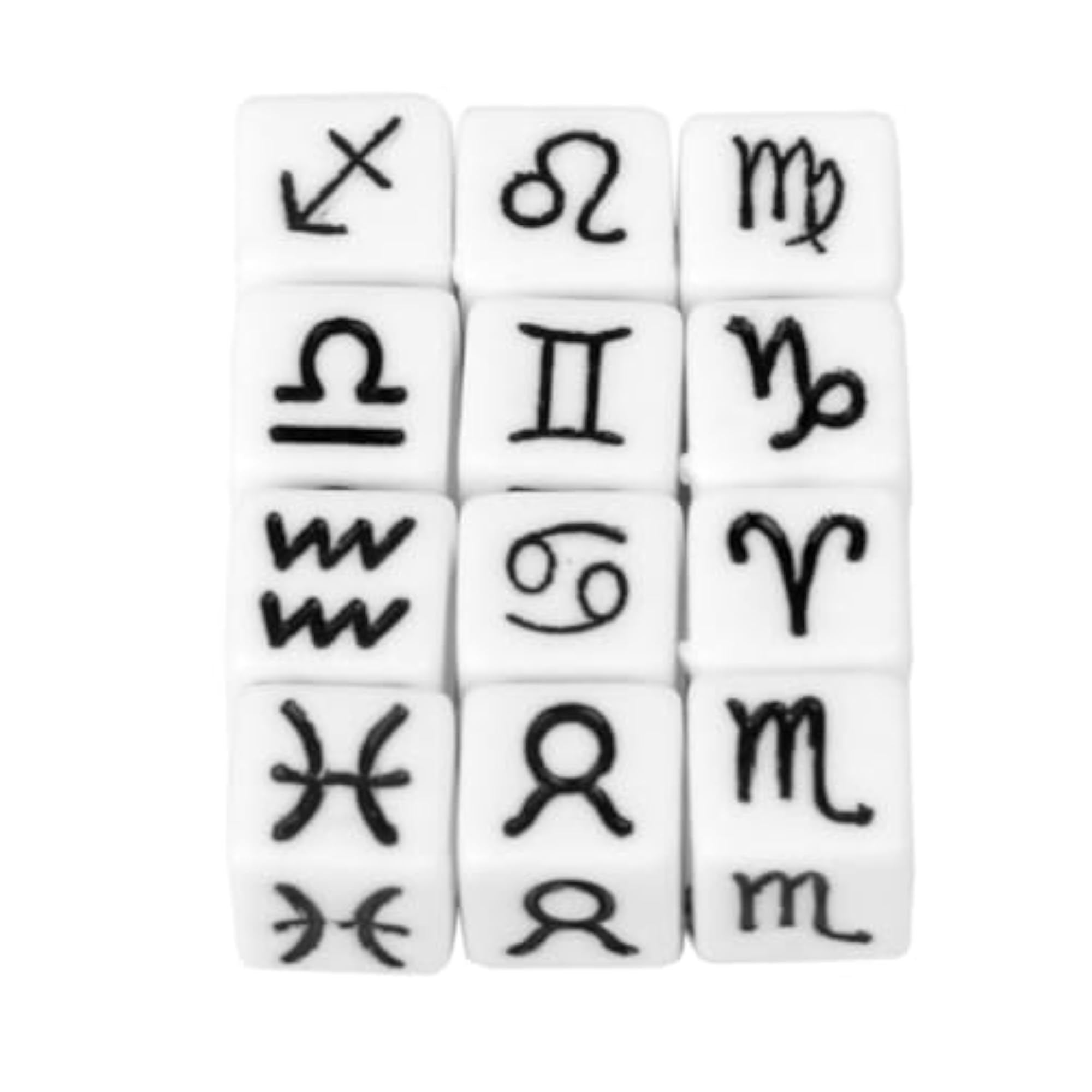 Acrylic Zodiac Symbols Cube Beads, 100pcs, White