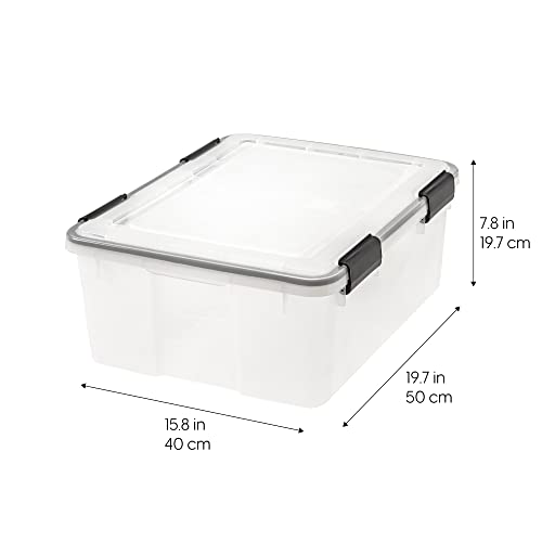 Image of IRIS USA 30 Quart WEATHERPRO Plastic Storage Box with Durable Lid and Seal and Secure Latching Buckles, Clear with Black Buckles, 1 Pack