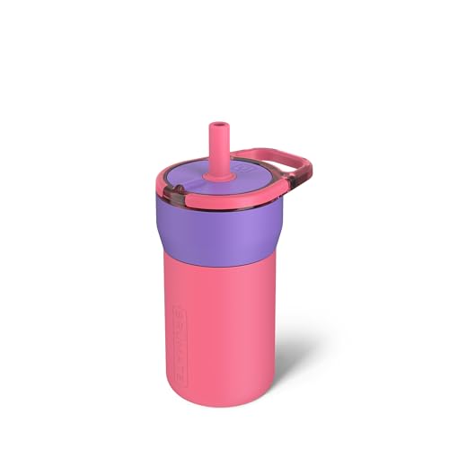Image of BruMate Leap 12oz 100% Leakproof Kids Tumbler with Handle and Silicone Soft Straw | Drop Resistant Silicone Sleeve | For Kids 4+ | Insulated Stainless Steel | Cup Holder Friendly | 12oz (Aurora)
