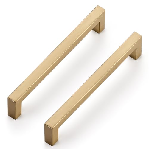 Image of Ravinte Champagne Bronze Cabinet Handles Square Pulls 6-1 /4 Inch 5 Pack | Stainless Steel, Square Bar Grip, Drawer Pulls, Kitchen Cabinet Hardware, For Cupboards, Drawers, Dressers, Cabinets