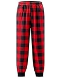 Ekouaer Boys Jogger Pajama Long Plaid Pj Pants Elastic Waistband Lounge Pants with Pockets Red and Black Plaid 150