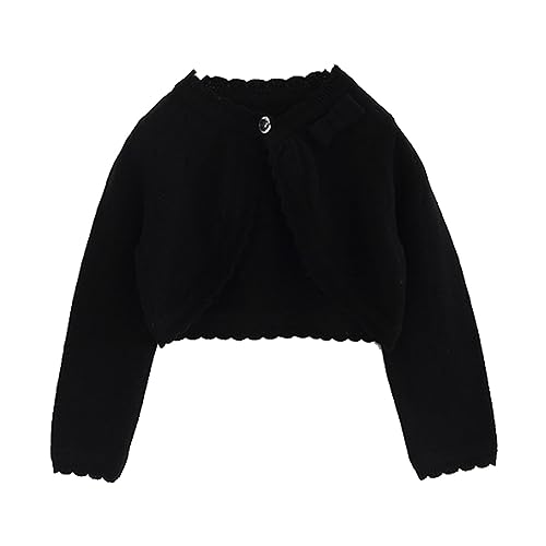 Girls 𝗦hrugs B𝗼lero Long Sleeve Cardigan Kid Button Closure Sh𝗿ug Crop Top Part𝘆 Church Dress (Black, 6-7 Years)