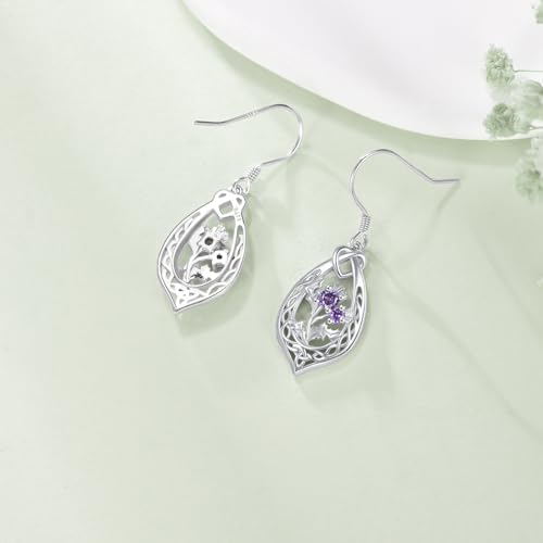 URONE Scottish Thistle Teardrop Earrings 925 Sterling Silver Scotland Flower Dangle Earrings Scottish Thistle Jewelry Gift for Women3