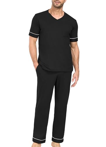 EA'S SECRET Mens Pajamas Set Short Sleeve Sleepwear 100% Cotton Nightwear Soft Comfy Pjs Sleep Set With Pocket