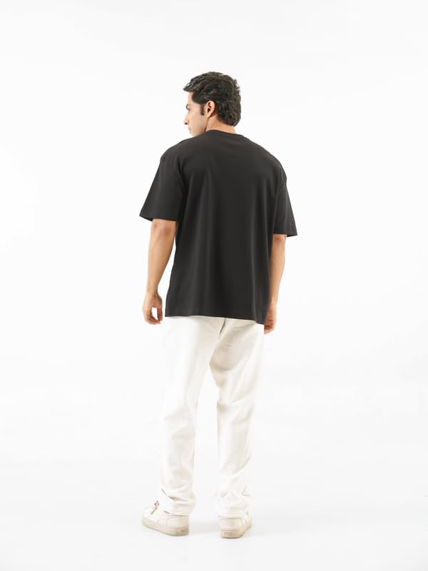 Image of SAADAA Men's Oversized Cotton T-Shirt | 210 GSM Heavyweight Fabric | Drop Shoulder | Dual Knit | Comfortable Casual Wear | Solid Colors