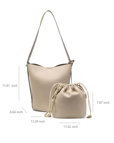 Image of Women's Top Handle Satchel Handbag, Elegant Tote Purse with Detachable Shoulder Strap for Crossbody Wear (Apricot Shoulder Bucket)