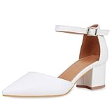  SCARPE VITA Damen Spitze Pumps Klassische Riemchenpumps Mid Heels Blcokabsatz Schuhe Leder-Optik Absatzschuhe 190849 Weiss 40