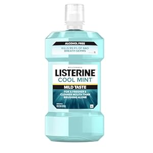 Listerine Cool Mint Alcohol Free Mouthwash, Oral Rinse to Kill 99.9% of Germs That Cause Bad Breath for Fresh Breath & Clean Mouth, Less Intense Taste, Cool Mint Flavor, 1 L