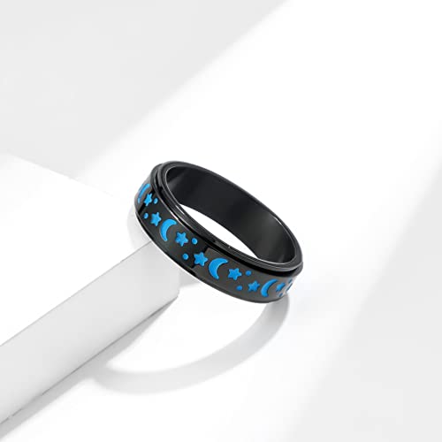 Stainless Steel Spinner Ring Luminous Glow Moon and Star Fidget Stress Relief Anxiety Rings for Women Men Size 4-124
