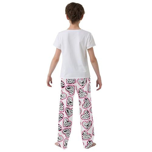 Zebra Print Love Heart Boys Long Pants Soft Trousers Elastic Waist Kids Lounge Bottoms with Pockets S-XL3