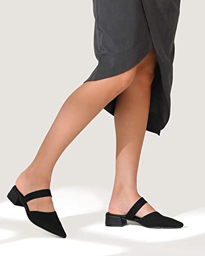 Shoe'n Tale Pointed Toe Mules For Women Heels Knit Heeled Sandals Low Chunky Block Heel Slip-On Slide Shoes(8,Black) #TOP4