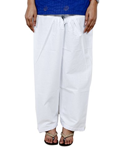 Indistar Women's 100% Cotton Semi-Patiala, Patiala Salwar, Harem Yoga Pilates Pants, Yoga Dress-White-Free Size