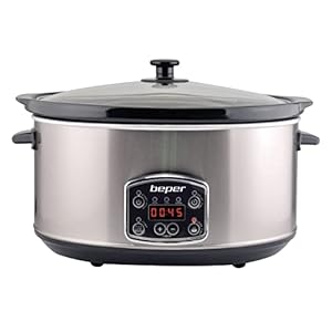 BEPER BC.510 Slow cooker,Pentola digitale per la cottura lenta,4,5 Litri,Acciaio, 3 impostazioni di cottura,Timer programmabile,Pentola interna estraibile,Lavabile in lavastoviglie