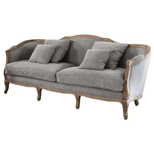 Loberon Sofa Monneville, luxuriöses Design inklusive diverser Kissen, abnehmbare Bezüge, Couch, Sitzmöbel, Eichenholz, Viskose, Leinen, grau – Bild 7