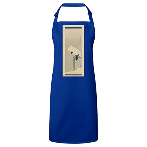 Tablier cuisine bleu estampe japonaise herons original vintage