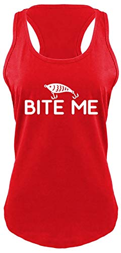 Ladies Racerback Tank Bite Me Fishing Bait Red XL