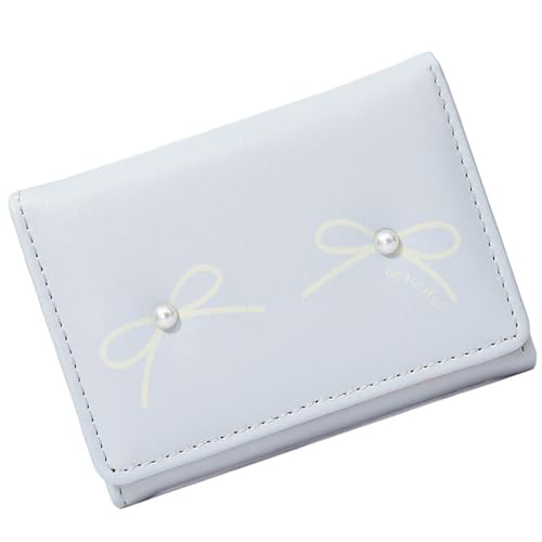 Fashionable Girls Bows Wallet Aesthetic Small Card Holder PU Leather Coin Purse Cash Pocket with Clear Window for Women