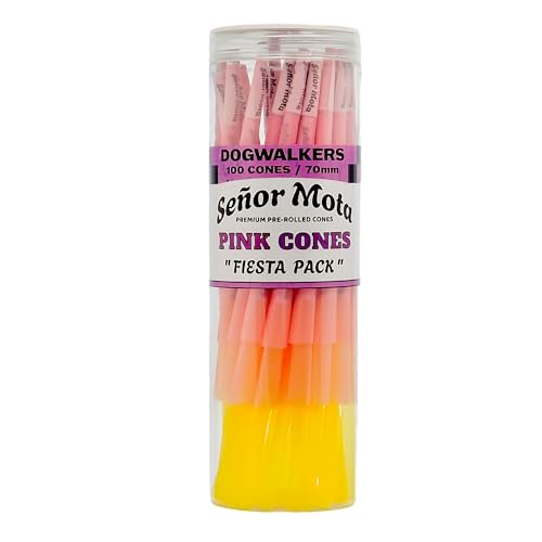 100 Pack Pink 70mm Dogwalker Pre-Rolled Cones Rolling Papers With Packers | Convenient & Easy To Use | Finest Materials | Low Ash | GMO Free | Slow & Even Burning | No Heavy Metals