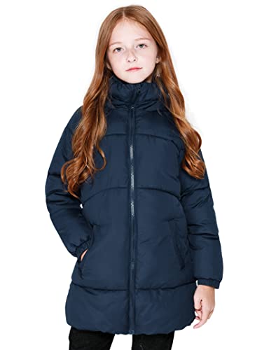maoo garden Abrigo Ligero Acolchado Largo de Invierno para Niñas Chaqueta de lana Suave Acolchada Gruesa con Capucha Azul 146-152