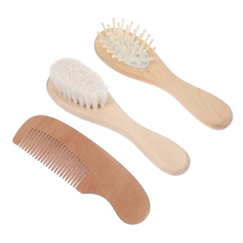 Abaodam Baby Hair Care Kit 3-piece Wooden Brush Set Scalp Brush Comb Scalp Massager Gentle for Newborns