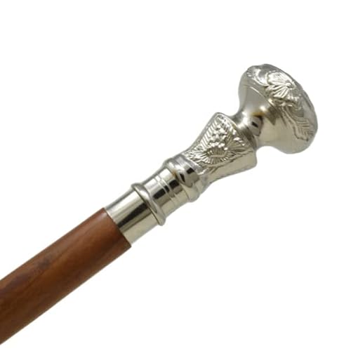 FYNJREX Victorian Style Antiqued Brass Gifts Wooden 37â Decorative Walking Stick Cane for Men and Women with Metal Brass Handle (Design1)