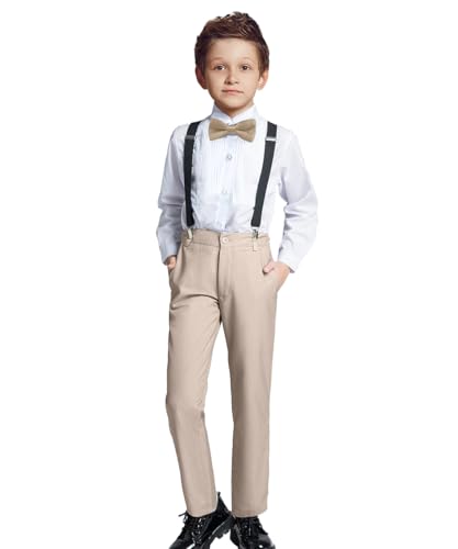 SaiLiiny Champagne Wedding Suit for Boys Formal 4-Piece Suspender Outfit for Kids Toddler Pants Sets for Boy Size 3