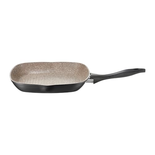 AMBITION Asador antiadherente para inducción, 28 cm, de aluminio, aspecto de piedra, todo tipo de fuegos, horno y lavavajillas